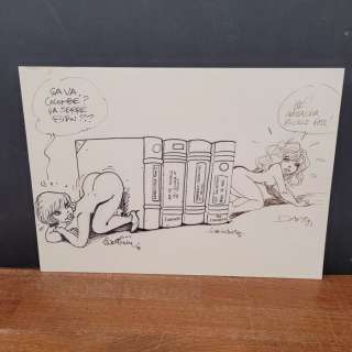 Walthéry / Dany / Van Linthout | Walthéry / Dany / Van Linthout - Dessin original - Serre-livres Natacha et Colombe - (1991/1992) | Catawiki