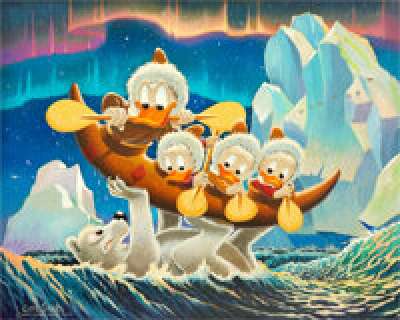 Carl Barks Luck of the North Oil Painting Original Art (1973). Though this rollicking scene is based on one - | Heritage