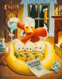Carl Barks Blizzard Tonight Oil Painting Original Art (1973). "A cozy family scene chez Donald. The steamy -