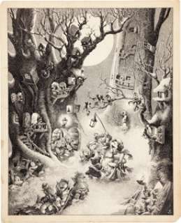 Hank Porter Christmas Carolers Illustration Original Art (Walt Disney, 1938). Mickey and Minnie Mouse, Donald -