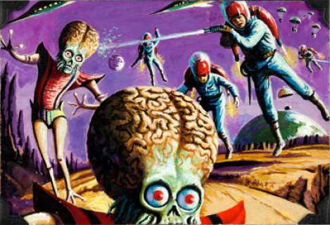Norman Saunders, Wally Wood, and Bob Powell Mars Attacks! Trading Card #48 "Earthmen Land on Mars" - | Heritage