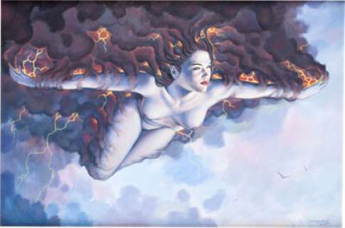 Dorian Cleavenger Nude in the Sky Painting Original Art (2001). This erotic elemental captured in her glory is -