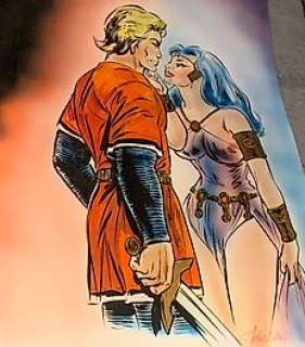 Karel Biddeloo - De Rode Ridder - Originele airbrush tekening - Mixed-Media Art - Johan en Galaxa - Formaat: 45 x 65 cm. - (Jaren ‘90)