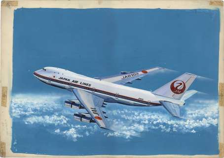 Hand-Drawn Color Illustration "Boeing 747-100" JAL JA8102 | Mandarake (Big Web)