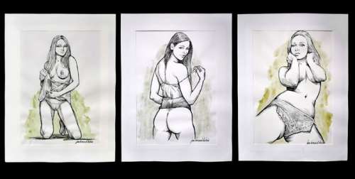 Jean-Bernard Auboin | Erotica - Set of 5 signed drawings, by Jean Bernard Auboin. Ink and watercolor on paper - Page volante | Catawiki