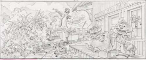 McDonaldland Train Station Mural Drawing Original Art by Wes Cook (McDonald’s/Setmakers, 1979).... | Heritage