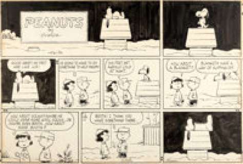 Charles Schulz Peanuts Sunday Comic Strip Charlie Brown, Snoopy and Lucy Original Art 12-30-62 (United Feature Syn... | Heritage