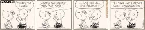 Charles Schulz Peanuts Daily Comic Strip Charlie Brown Original Art dated 2-8-63 (United Feature Syndicate, 1963).... | Heritage