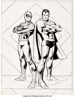 Ross Andru, Neal Adams and Dick Giordano Superman vs. The Amazing Spider-Man Treasury Back Cover Original Art (Mar...