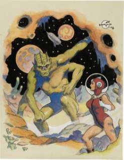 Dan Morton - In The Grip of The Space Monster Scifi Illustration Originale (2008). Dan Morton In The Grip of The Space Monster Scifi Illustration Original Art (2008).