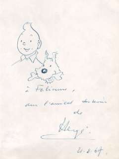 Hergé | Tintin, illustration au stylo bille bleu représen… | Millon