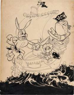 Grothkopf, Chad - Chad Grothkopf Fawcett‘s Funny Animals #18 Hoppy the Marvel Bunny Cover Original Art and Color Print (Fawcett, 194... (Total: 2 Items)