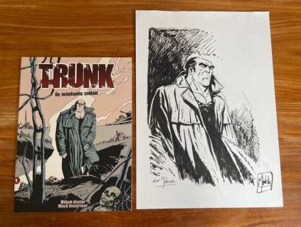 Oosterveer, Minck | Trunk - Originele tekening Trunk op grootformaat + stripboek met opdrachttekening - Éditions mixtes (voir description) - (2016) | Catawiki