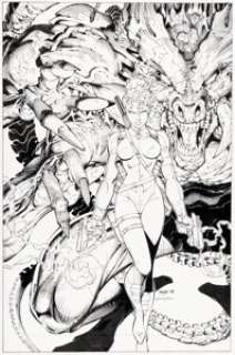 Jim Lee and Scott Williams Divine Right Collected Edition #1 Cover Original Art (Image, 1998).