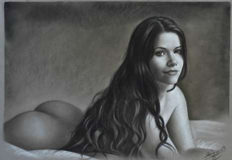 Denis P | Denis Prenzel - Original Kohle Zeichung Fabiene (29, 7 x 42 cm) - Page volante - (2023) | Catawiki