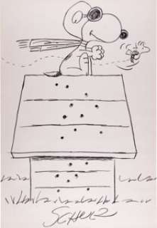 Charles Schulz - Snoopy as WWI Flying Ace from Peanuts Illustration Original Art (c. 1969-70). | Heritage
