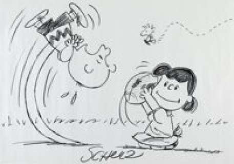 Charles Schulz - Charlie Brown, Lucy, and Woodstock from Peanuts Illustration Original Art (c. 1969-70). | Heritage
