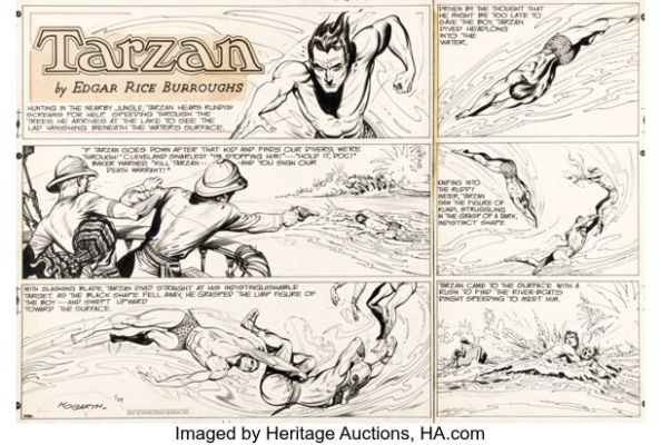 Burne Hogarth Tarzan #986 Sunday Comic Strip Original Art dated 1-29-50 (Unite Feature Syndicate, 1950).