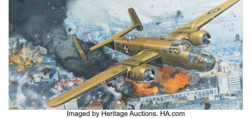 James Dietz Bombing Raid Over Tokyo Painting Original Art (c. 1979). | Heritage