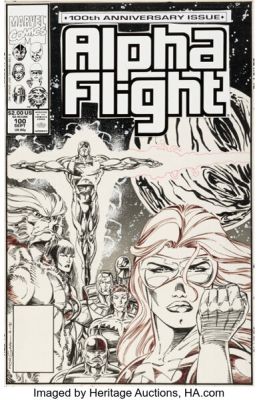 Tom Morgan Alpha Flight #100 Cover Original Art (Marvel, 1991).