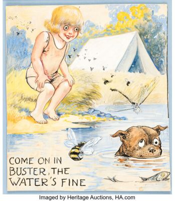 Richard F. Outcault Buster Brown Postcard / Calendar Painting Original Art (c. 1914). | Heritage