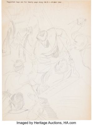 Carl Pfeufer (attributed) Sub-Mariner Comics #6 Splash Page 1 Preliminary Original Art (Timely/Marvel, 1942). | Heritage