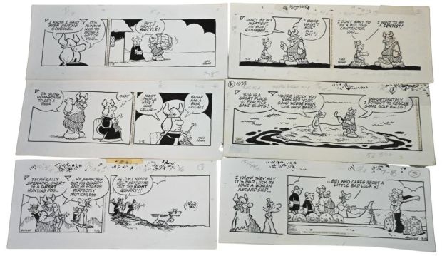 13 Chris Browne and Dick Hodgins Jr, Hagar the Horrible Daily Comic Strip Original Art, Ink on paper, thirteen original… | misc / divers