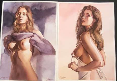 Anastasija Serdnova - 2x original artworks "Pin-up" - (2022/2023) | Catawiki