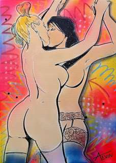 Alvin Silvrants (1979) - original artwork - Wonder Woman & Harley Quinn - Kiss and make up | Catawiki