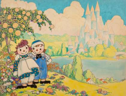 Johnny Gruelle (American, 1880-1938) Raggedy Ann‘s Lucky Pennies book endpapers, 1932 Watercolor and ink on board 14 ...