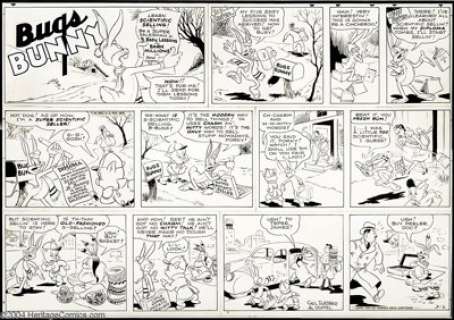 Carl Buettner and Al Stoffel - Bugs Bunny Sunday Comic Strip Original Art, dated 3-2-47 (Warner Brothers, 1947). -