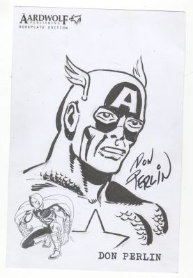 Don Perlin Captain America Original Sketch Signed Aardwolf Bookplate