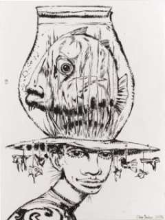 Clive Barker - "Woman With a Fish Bowl Head" Illustration Original Art (1996). This piece hails -