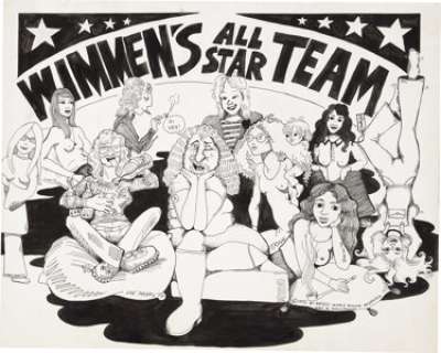 Wimmen‘s All Star Team Illustration Original Art (1972). The girls from Wimmen‘s Comix take over with this -
