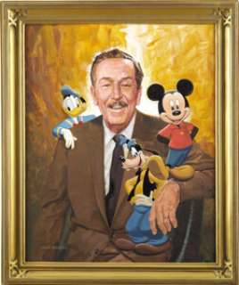 Paul Wenzel - Walt Disney Portrait Painting Original Art (undated). Walt Disney is joined by his famous -