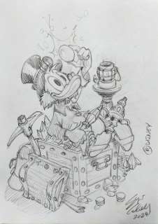 SERGIO CABELLA - 1 Pencil drawing - Topolino - Zio Paperone e il tesoro - 2024 | Catawiki