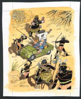 Jean-Claude Fournier | Illustration originale pour un ex-libris appartenant au tirage de tête de l’album - Le gri-gri du Niokolo-koba - Spirou et Fantasio | Daniel Maghen