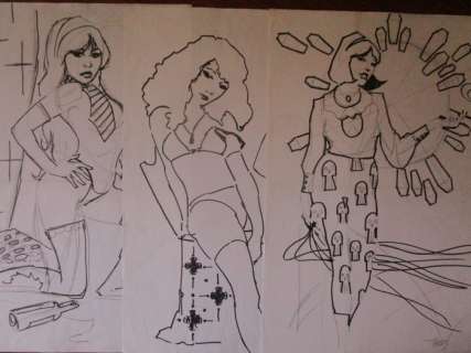 Hoffman, Mike - 3 Original drawing - Newspaper Girls | Catawiki