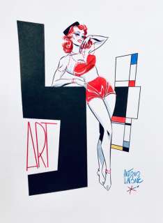 Lapone, Antonio - 1 Original colour drawing - Femme Mondrian n. 1