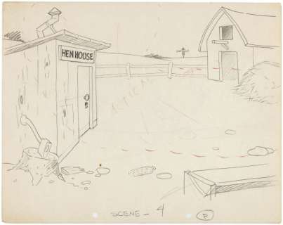 OSWALD THE LUCKY RABBIT "RIDE ’EM PLOWBOY" LOST CARTOON ORIGINAL BACKGROUND LAYOUT ART. | Hake’s