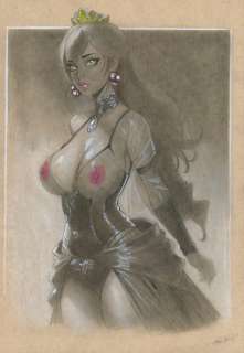 Edgar - 1 Original colour drawing - Les pin-up d’Edgar - Mario Bross Princess - 2024 | Catawiki