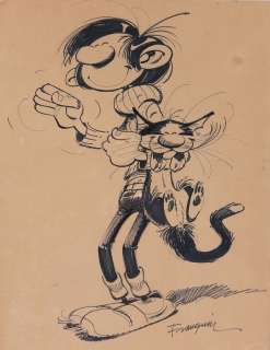 Franquin | Gaston, illustration au feutre réalisée en 1971… | Millon
