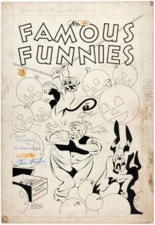 â€œFAMOUS FUNNIESâ€ #135 ORIGINAL 1945 COMIC BOOK COVER ART BY STEPHEN DOUGLAS SIGNED TO AL WILLIAMSON. | Hake’s