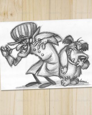 Joan Vizcarra - 1 Crayon original - Dick Dastardly & Muttley – Original Pencil Drawing – Hand Signed | Catawiki